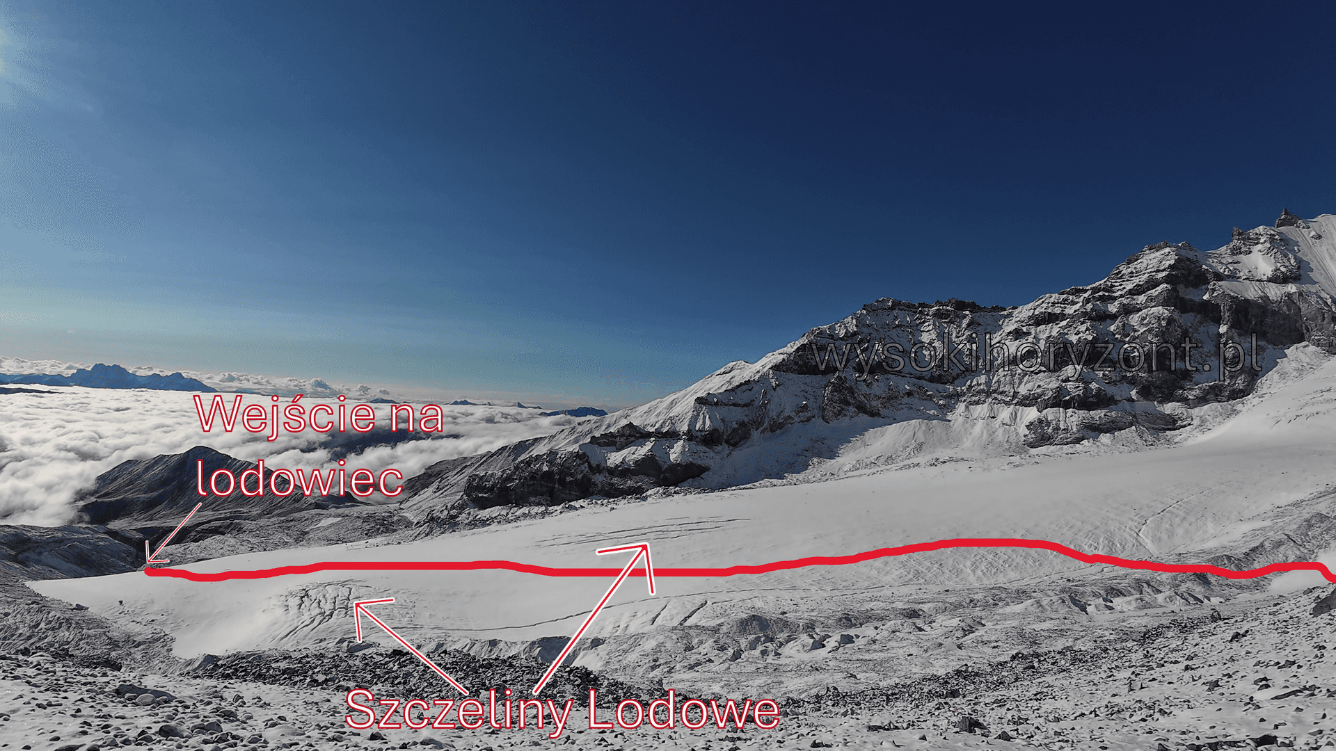Kazbek, droga przez Gargeti Glacier to Meteo Station